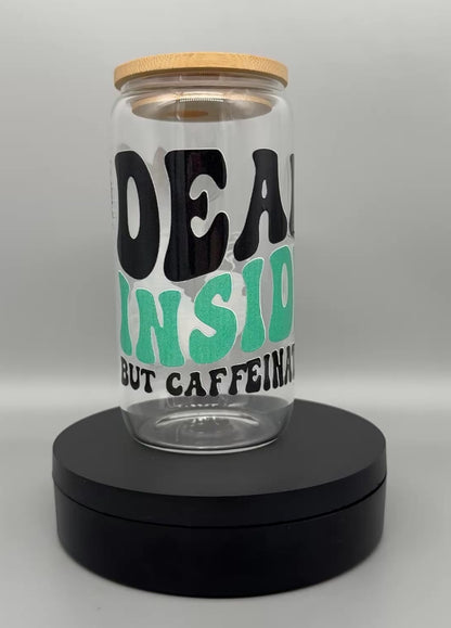Trinkglas "Coffee Skull" – 550ml mit Bambusdeckel & Trinkhalm UV-DTF