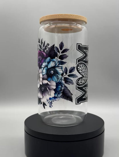 Trinkglas "Mom Life" – 550ml mit Bambusdeckel & Trinkhalm UV-DTF