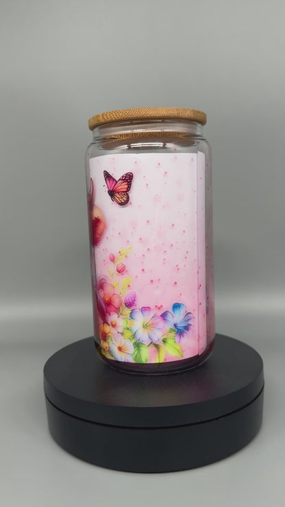 Trinkglas "Süßes Babykuh Mädchen" – 550ml mit Bambusdeckel & Trinkhalm