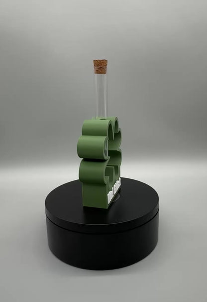 3D Druck Kleeblatt „Viel Glück“ mit Reagenzglas – Glücksbringer Grün