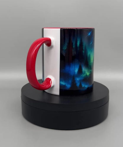 Tasse "Magischer Wald" – Keramik mit rotem Henkel 300ml