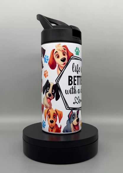 Edelstahl Thermo Trinkflasche Life is better with a Dog - 450ml isoliert