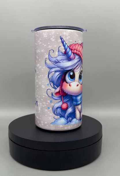 Edelstahl Thermo-Trinkbecher „Einhorn Icy“ mit Trinkhalm – 340 ml