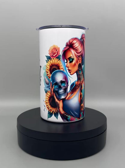 Edelstahl Thermo-Trinkbecher „Beautiful Crazy“ mit Trinkhalm – 340 ml