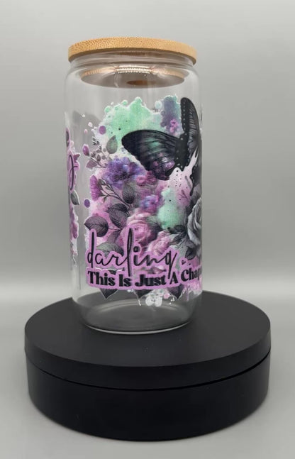 Trinkglas "Darling" – 550ml mit Bambusdeckel & Trinkhalm UV-DTF