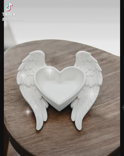 Herzschale mit Engelsflügeln – 3D Druck Ablage Weiß