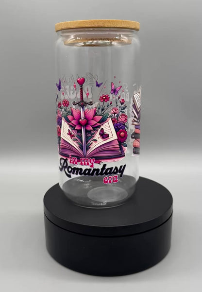 Trinkglas "Romantasy" – 550ml mit Bambusdeckel & Trinkhalm UV-DTF