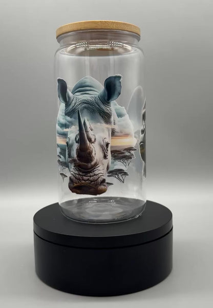 Trinkbecher „Safari“ mit Bambusdeckel & Trinkhalm – 550 ml, UV-DTF Motiv