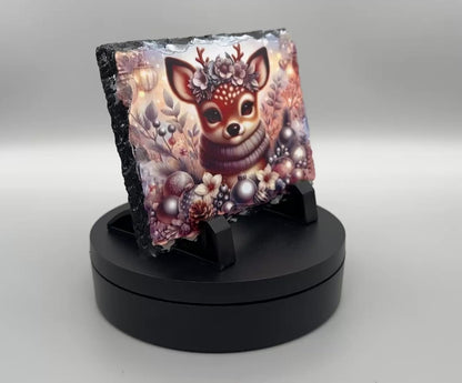 Schiefertafel auf Standfüßen " Weihnachts Rehkitz "!