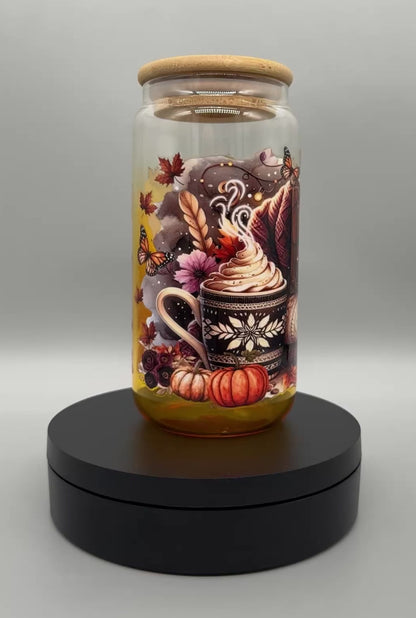 Farbiges Trinkglas "Sweater Weather" – 500ml mit Bambusdeckel & Trinkhalm UV-DTF