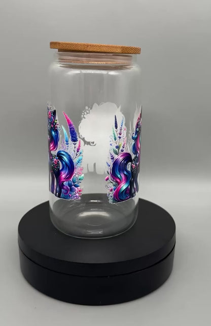 Trinkglas "Einhorn 1" – 550ml mit Bambusdeckel & Trinkhalm UV-DTF