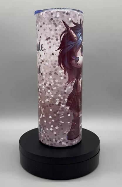 Edelstahl Tumbler „Gothic Einhorn mit Spruch“ – 600 ml, doppelwandig isolierend