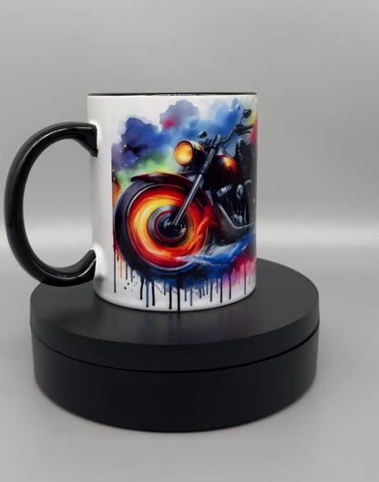 Tasse "Color Ghost Biker" – Keramik mit schwarzem Henkel 300ml
