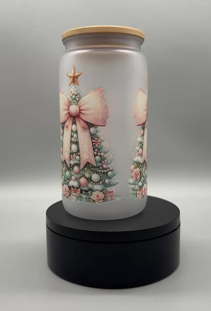 Matter Trinkbecher "Weihnachtsbaum" – 550ml mit Bambusdeckel & Trinkhalm UV-DTF
